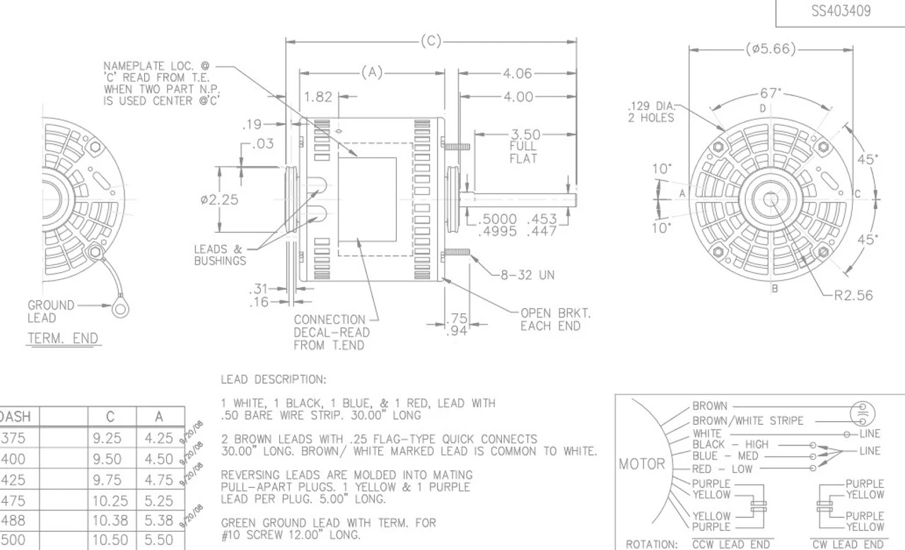 X002 Marathon 1/3 Hp 115V 1075 RPM (3 Speed) OPAO 48Z Frame Blower Motor - Image 3