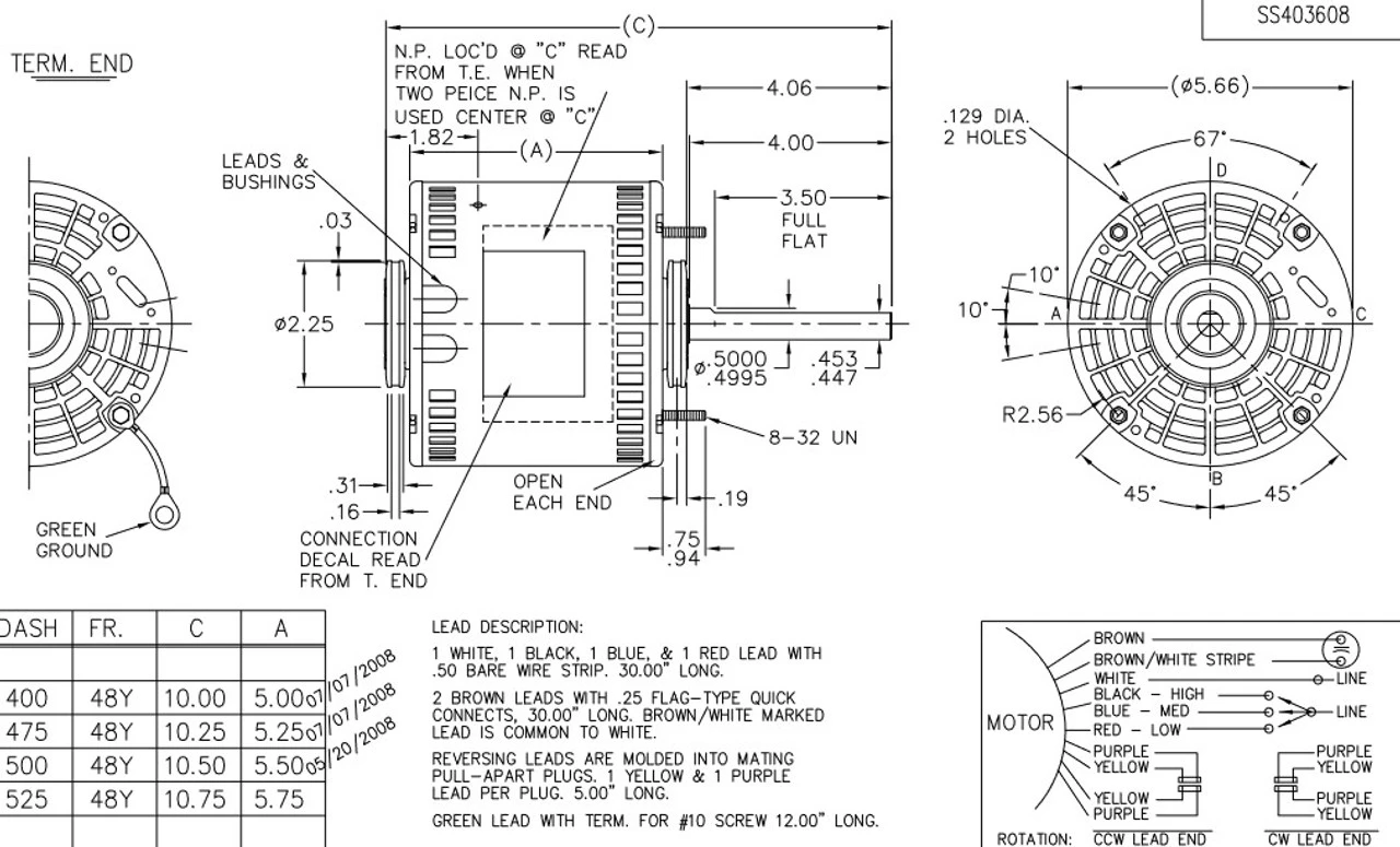 X013 Marathon 1/4 Hp 115V 1625 RPM (3 Speed) OPAO 48Y Frame Blower Motor 5 X013 Marathon 1/4 Hp 115V 1625 RPM (3 Speed) OPAO 48Y Frame Blower Motor - Image 3