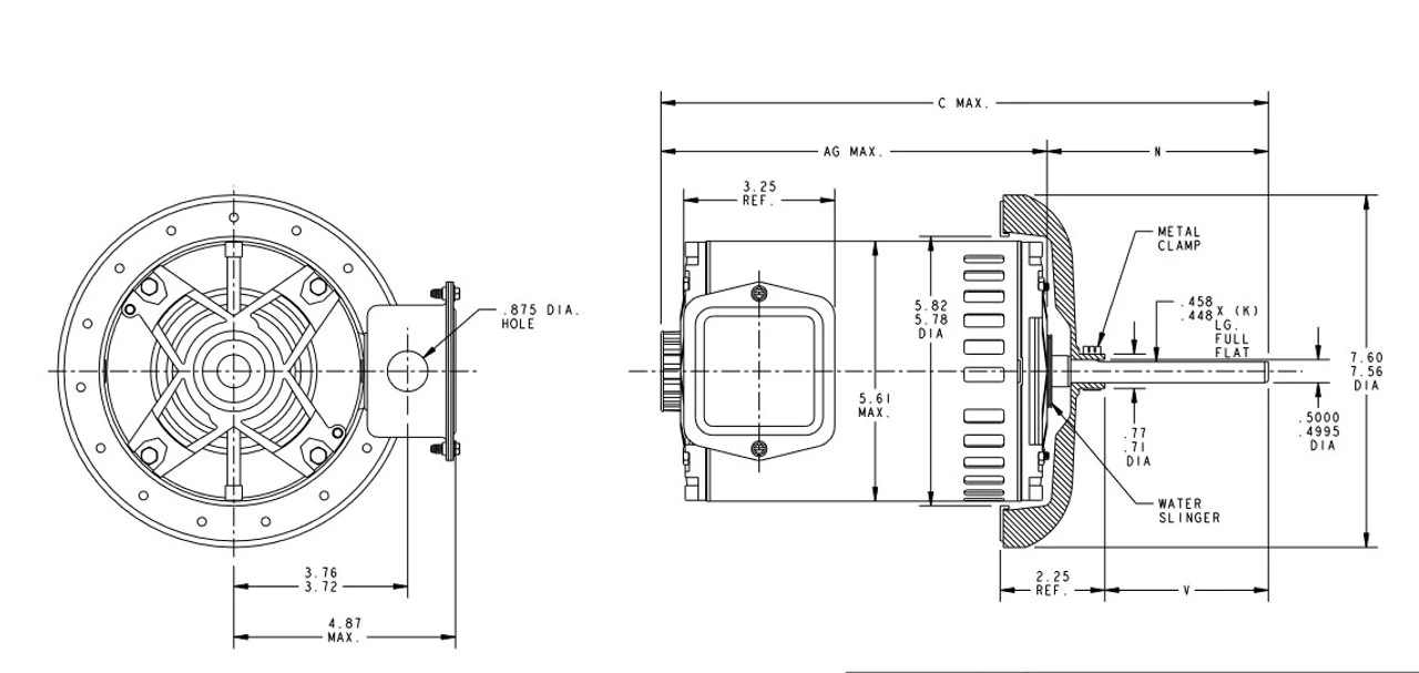 K1403 Marathon 1/2 Hp 3-phase 200-230/460V 1140 RPM Open 48Z Frame Canopy Condenser Fan Motor - Image 3