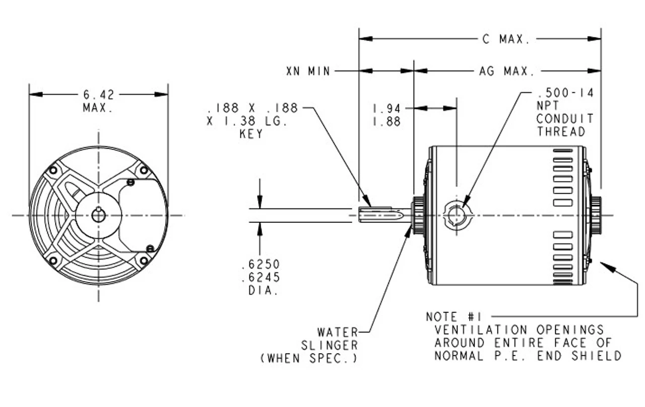P190 Marathon 1 Hp 208-230/460V 1075 RPM Open 56Z Frame Condenser Fan Motor 6 P190 Marathon 1 Hp 208-230/460V 1075 RPM Open 56Z Frame Condenser Fan Motor - Image 4