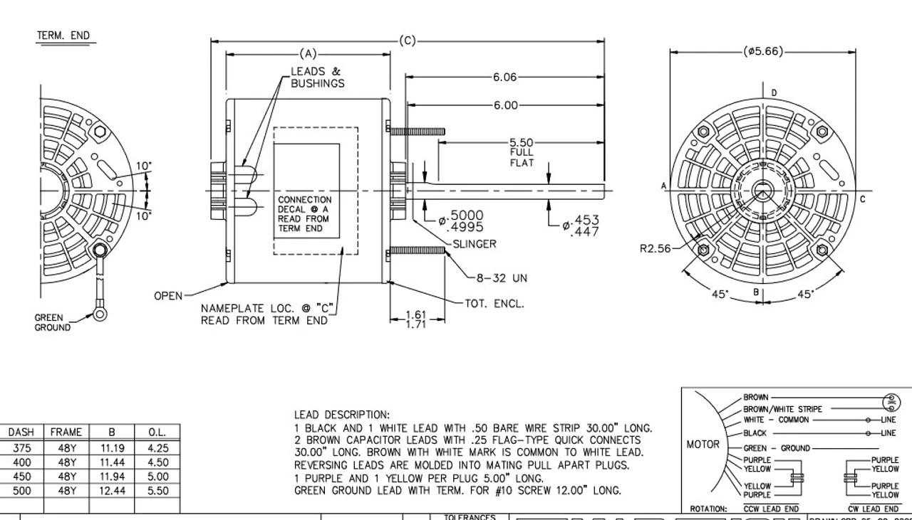 X213 Marathon 1/4 Hp 208-230V 1075 RPM OPAO 48Z Frame Condenser Fan Motor - Image 3