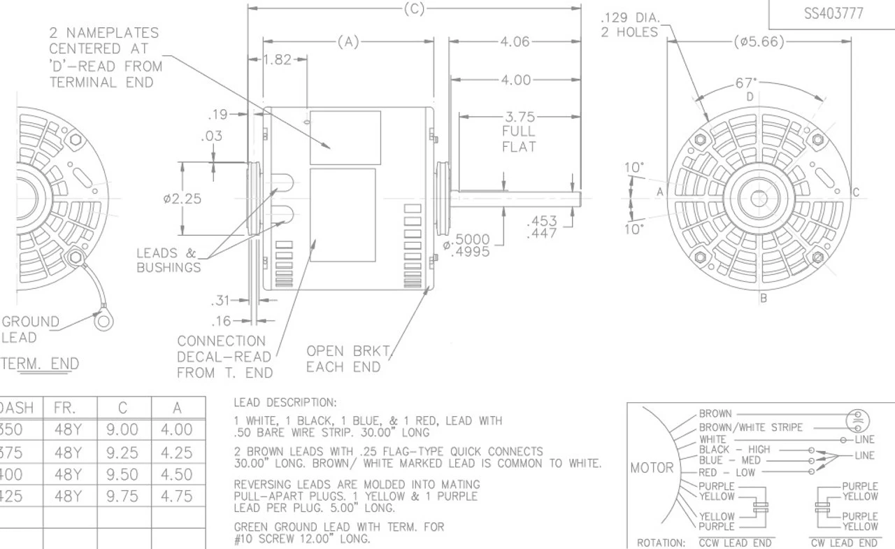 X219 Marathon 1/5 Hp 115V 1075 RPM (3 Speed) OPAO 48Z Frame Blower Motor 5 X219 Marathon 1/5 Hp 115V 1075 RPM (3 Speed) OPAO 48Z Frame Blower Motor - Image 3