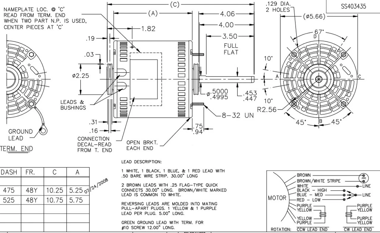 X021 Marathon 3/4 Hp 277V 1075 RPM (3 Speed) OPAO 48Z Frame Blower Motor 5 X021 Marathon 3/4 Hp 277V 1075 RPM (3 Speed) OPAO 48Z Frame Blower Motor - Image 3