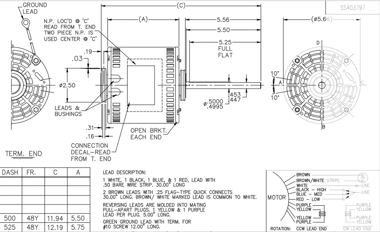 X022 Marathon 3/4 Hp 230V 1625 RPM (3 Speed) OPAO 48Y Frame Blower Motor 5 X022 Marathon 3/4 Hp 230V 1625 RPM (3 Speed) OPAO 48Y Frame Blower Motor - Image 3