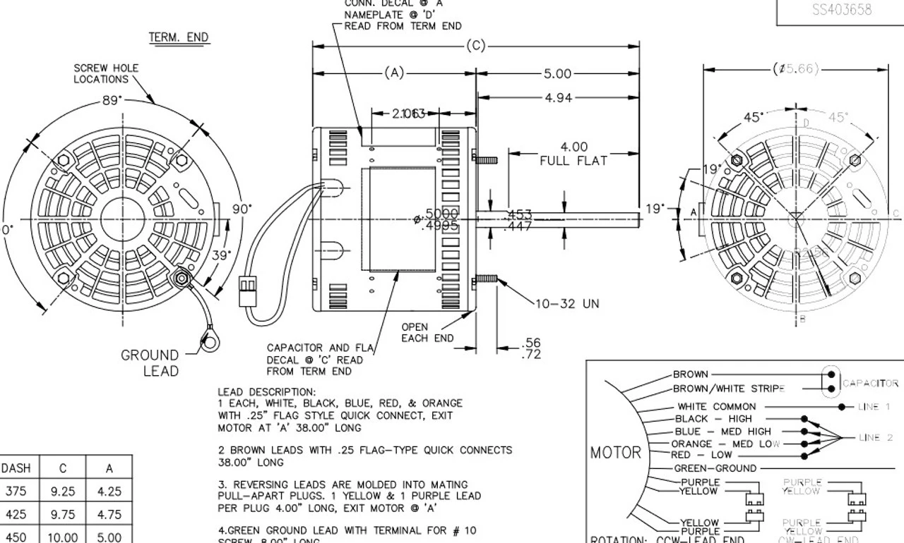 X033 Marathon 1/2 Hp 115V 1075 RPM (4 Speed) OPAO 48Z Frame Blower Motor 5 X033 Marathon 1/2 Hp 115V 1075 RPM (4 Speed) OPAO 48Z Frame Blower Motor - Image 3