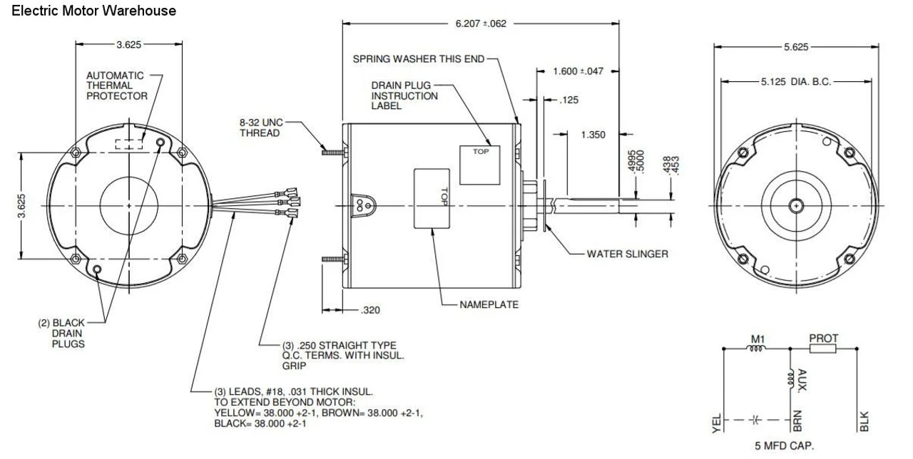 3405 Nidec | 1/6 Hp 1500 RPM 1-speed 208-230V; 5.6" Condenser Motor - Image 2