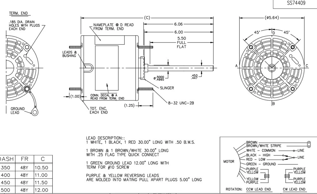 X416 Marathon 1/2 Hp 208-230V 1075 RPM TEAO 48Y Frame Condenser Fan Motor - Image 3