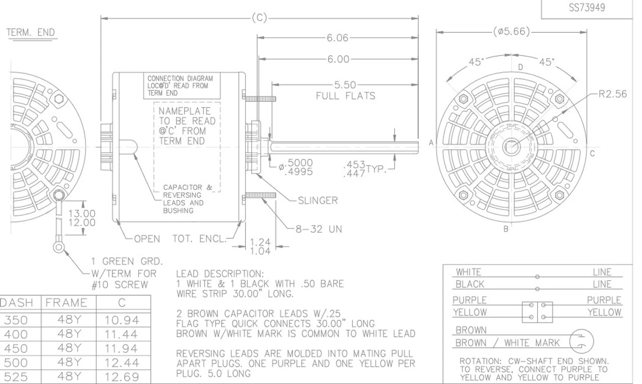 X420 Marathon 1/4 Hp 460V 1625 RPM OPAO 48Y Frame Condenser Fan Motor 5 X420 Marathon 1/4 Hp 460V 1625 RPM OPAO 48Y Frame Condenser Fan Motor - Image 3