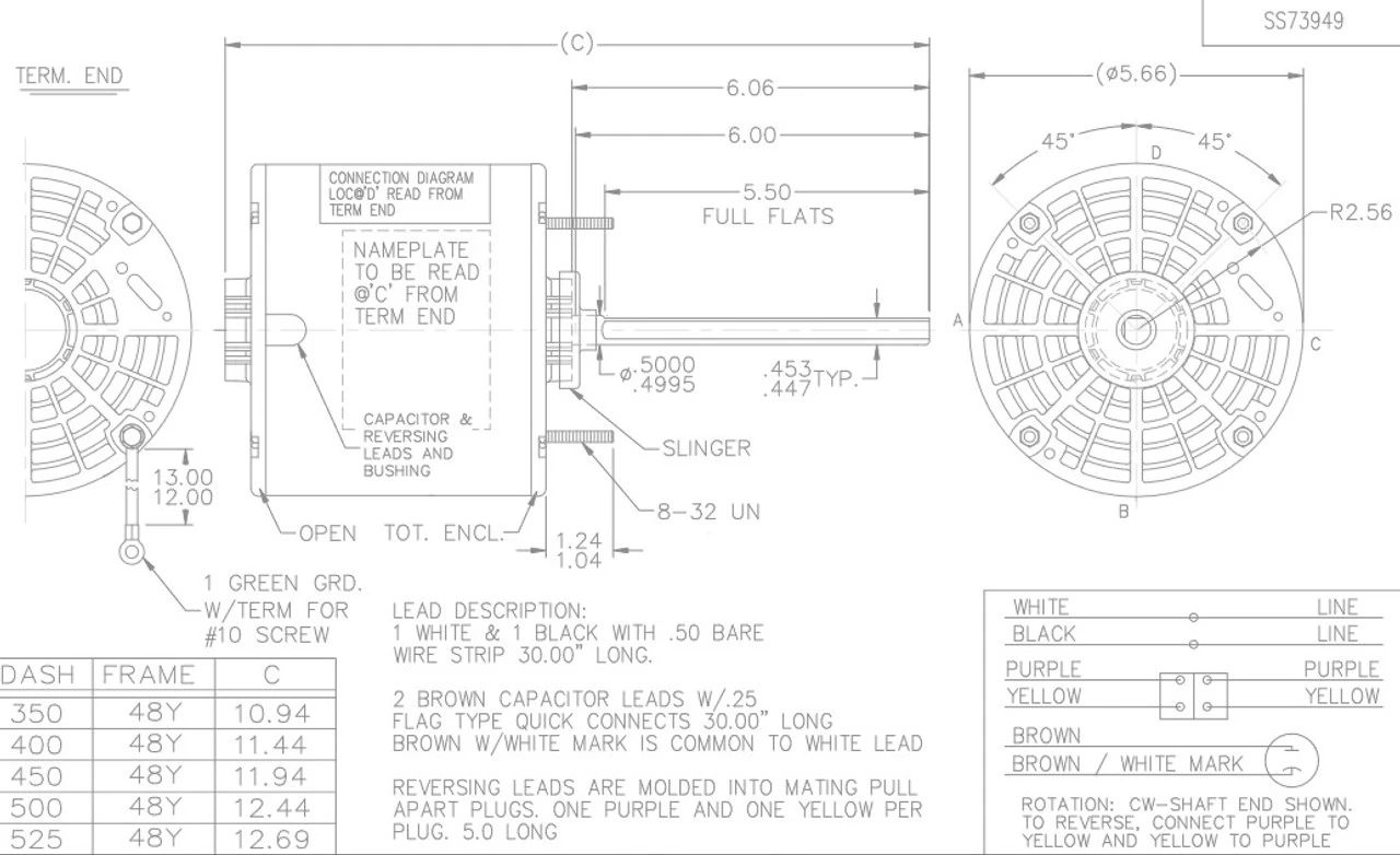 X422 Marathon 1/2 Hp 460V 1625 RPM OPAO 48Y Frame Condenser Fan Motor 5 X422 Marathon 1/2 Hp 460V 1625 RPM OPAO 48Y Frame Condenser Fan Motor - Image 3