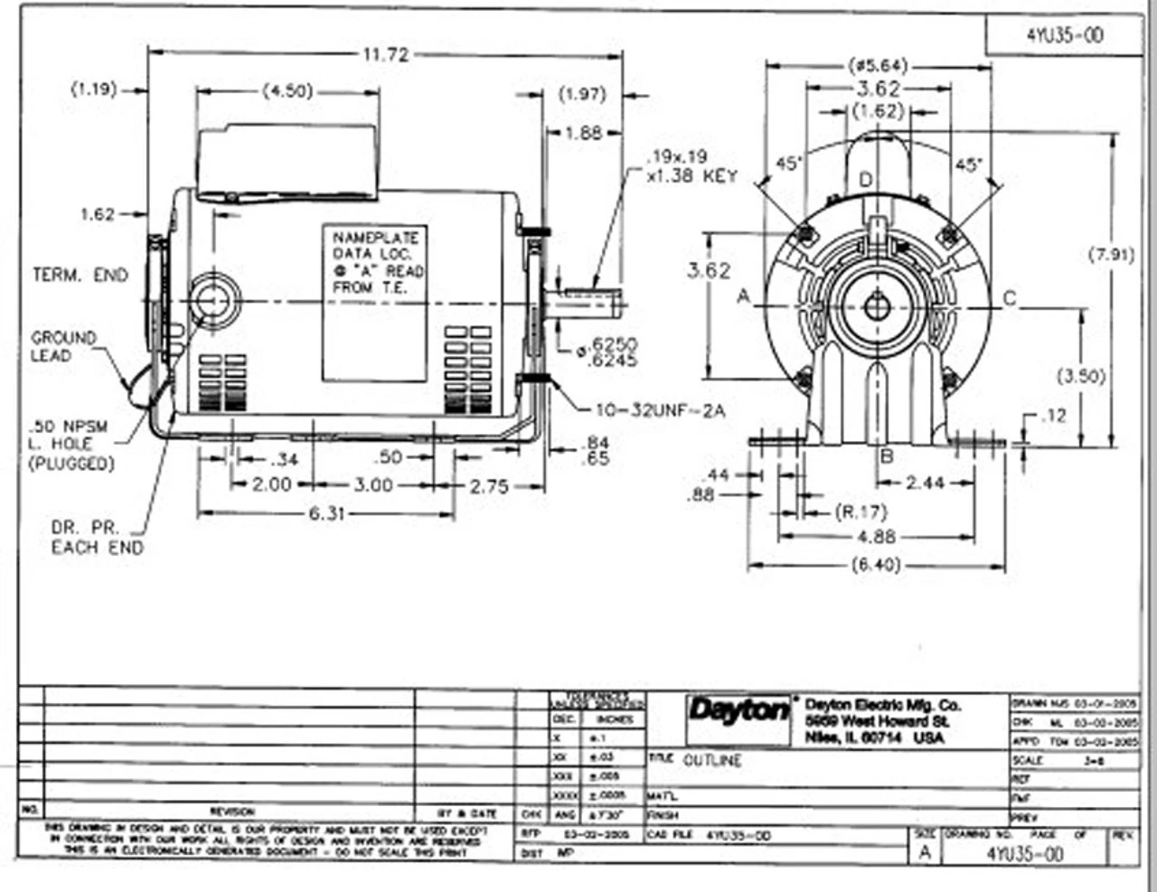 Model 4YU35 Dayton 3/4 Hp Belt Drive Blower Cap Start Motor 1725 RPM 115/208-230V Dayton 4YU35 5 Model 4YU35 Dayton 3/4 Hp Belt Drive Blower Cap Start Motor 1725 RPM 115/208-230V Dayton 4YU35 - Image 3