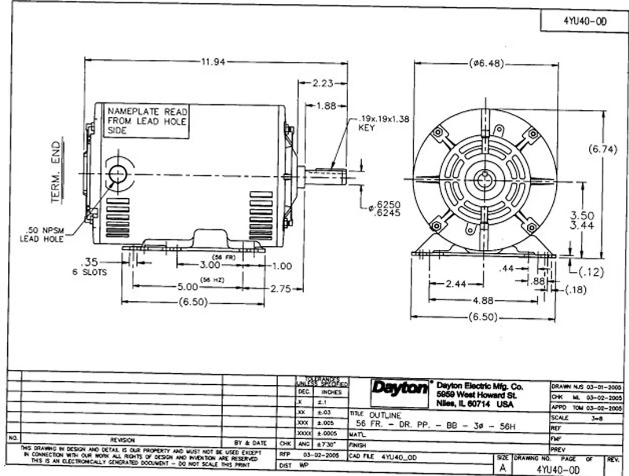 Model 4YU40 Century 2 Hp Belt Drive Blower 3 Phase Motor 1725 RPM 208-230/460V Dayton 4YU40 - Image 3