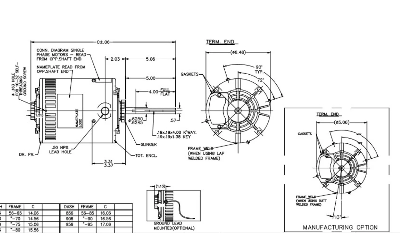 X500 Marathon 1/2 Hp 3-phase 200-230/460V 1075 RPM OPAO 56Y Frame Condenser Fan Motor 5 X500 Marathon 1/2 Hp 3-phase 200-230/460V 1075 RPM OPAO 56Y Frame Condenser Fan Motor - Image 3