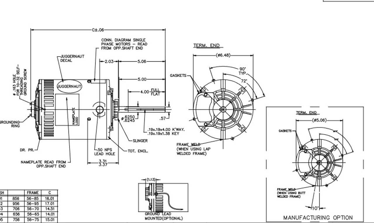X500-P Marathon 1/2 Hp 3-phase 200-230/460V 1075 RPM OPAO 56Z Frame Condenser Fan Motor - Image 4