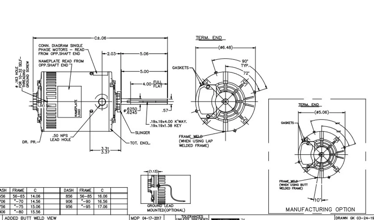 X522 Marathon 1 Hp 3-phase 575V 1075 RPM OPAO 56Y Frame Condenser Fan Motor - Image 4