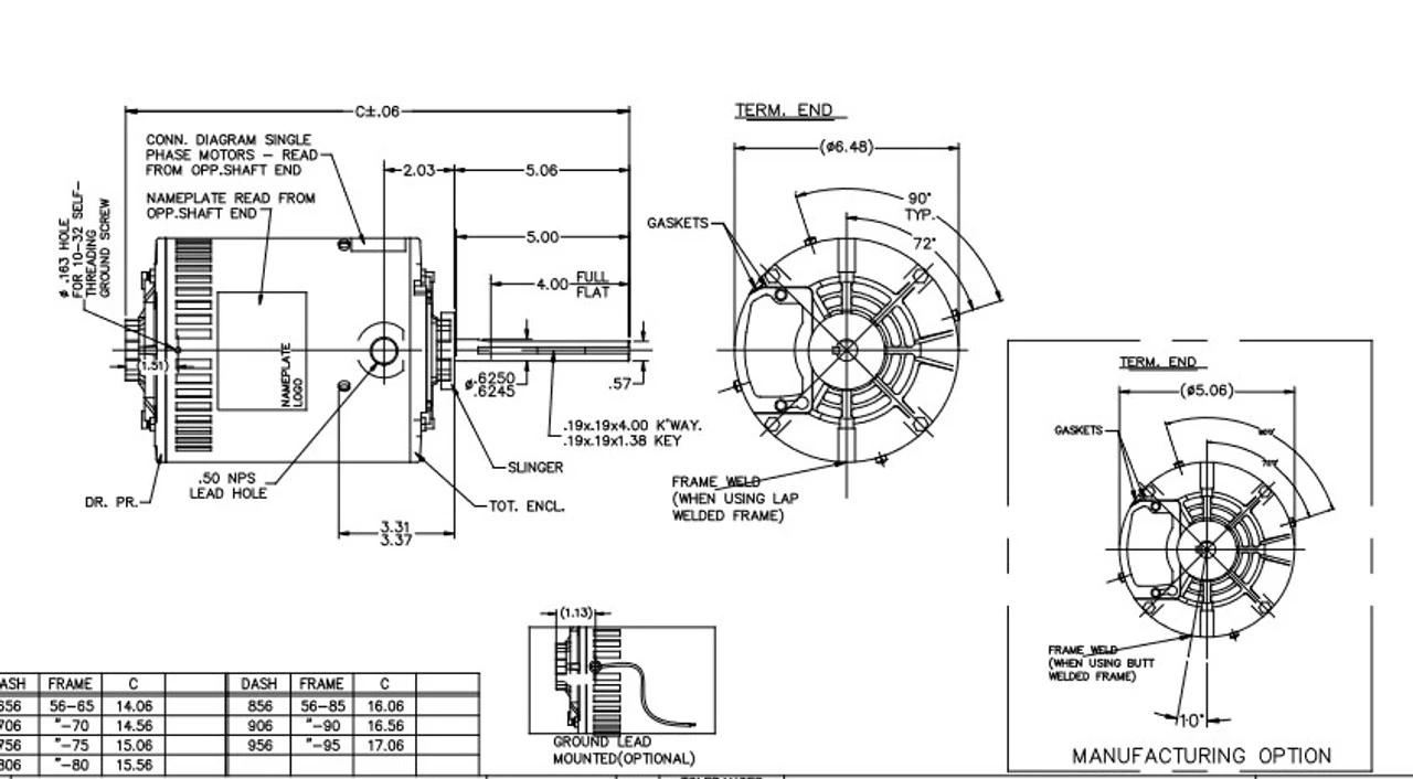 X527 Marathon 1 Hp 3-phase 575V 825 RPM OPAO 56Y Frame Condenser Fan Motor - Image 4