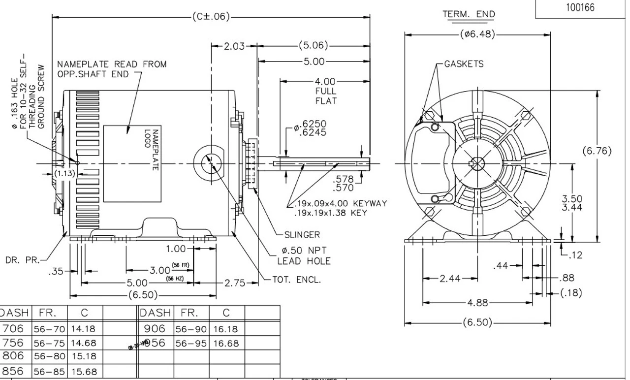 X529 Marathon 1/2 Hp 3-phase 208-230/460V 825 RPM OPAO 56HZ Frame Condenser Fan Motor - Image 4