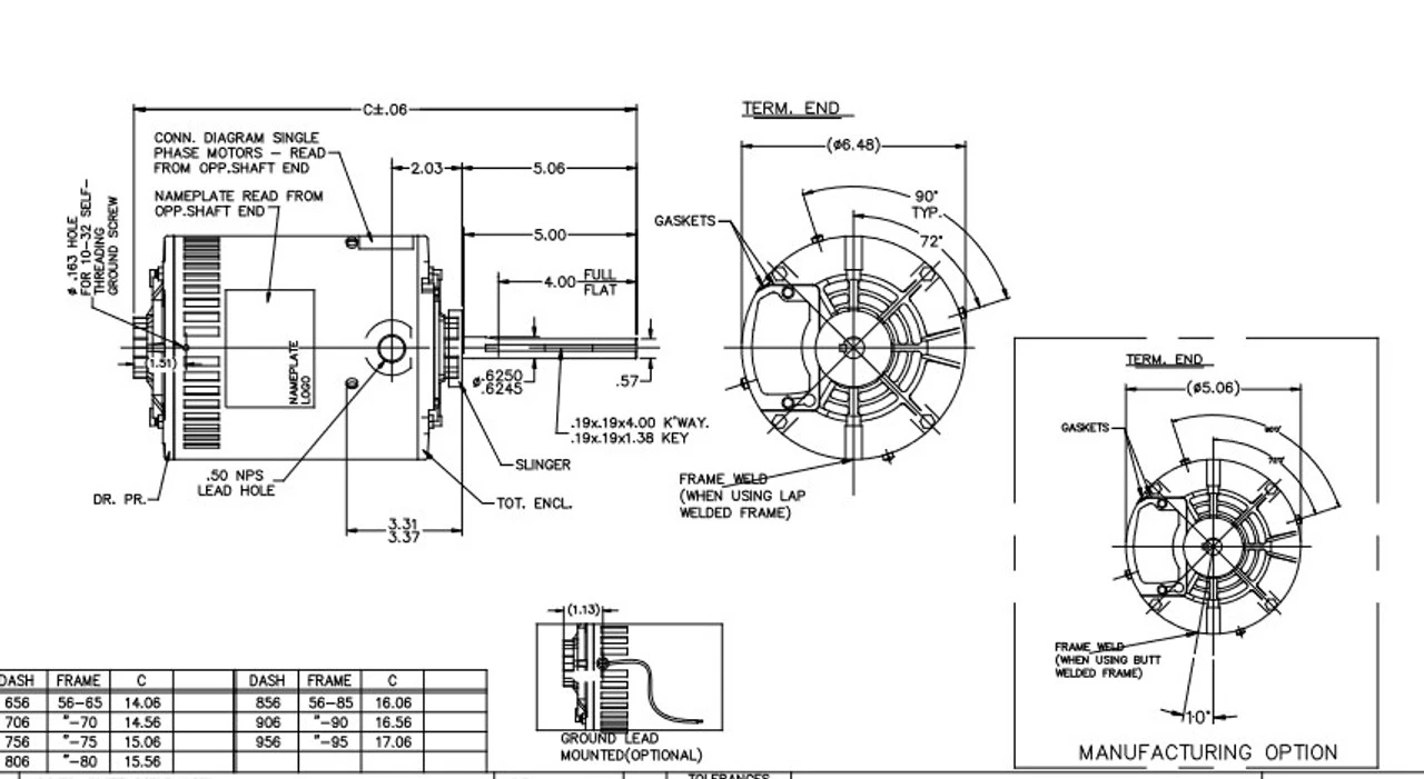 X530 Marathon 1 1/2 Hp 3-phase 575V 825 RPM OPAO 56Y Frame Condenser Fan Motor 6 X530 Marathon 1 1/2 Hp 3-phase 575V 825 RPM OPAO 56Y Frame Condenser Fan Motor - Image 4