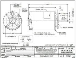 Alternative view of 8058 Nidec | 1 Hp 1140 RPM, 200-230/460V; 6.5" Condenser Motor