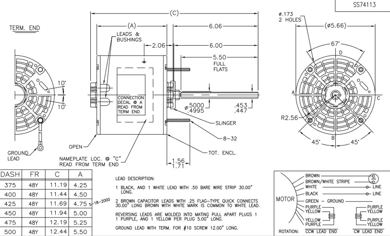 X086 Marathon 1/3 Hp 208-230V 825 RPM OPAO 48Z Frame Condenser Fan Motor 5 X086 Marathon 1/3 Hp 208-230V 825 RPM OPAO 48Z Frame Condenser Fan Motor - Image 3