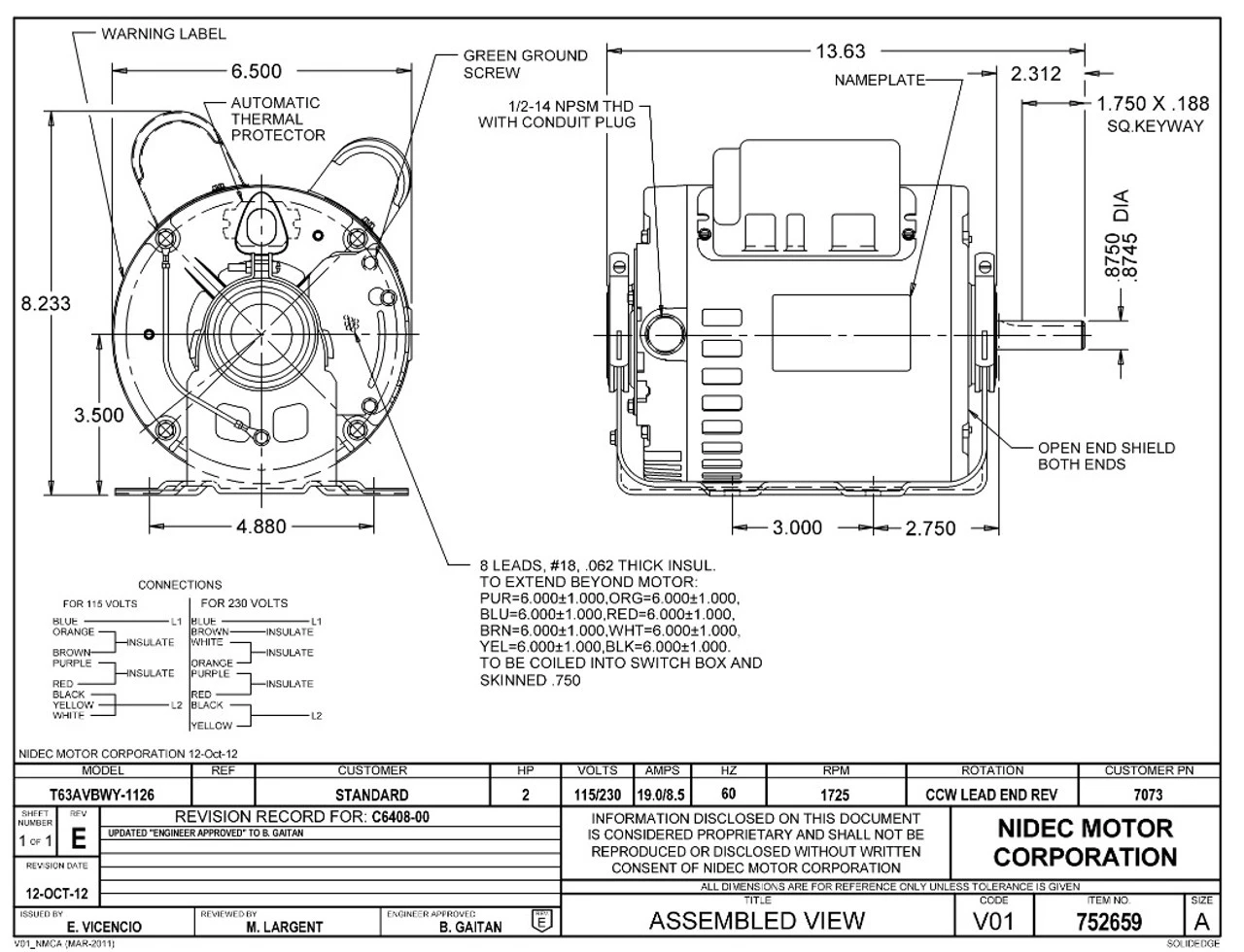 7073 Nidec | 2 Hp 1725 RPM 1-Speed 115/230V; 6.5" Evaporative Cooler Motor 4 7073 Nidec | 2 Hp 1725 RPM 1-Speed 115/230V; 6.5" Evaporative Cooler Motor - Image 2