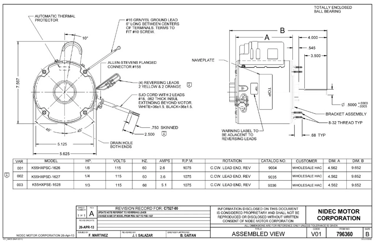9034 Nidec | 1/6 Hp 1075 RPM 1-Speed 115V; 5.6" Blower Motor - Image 2