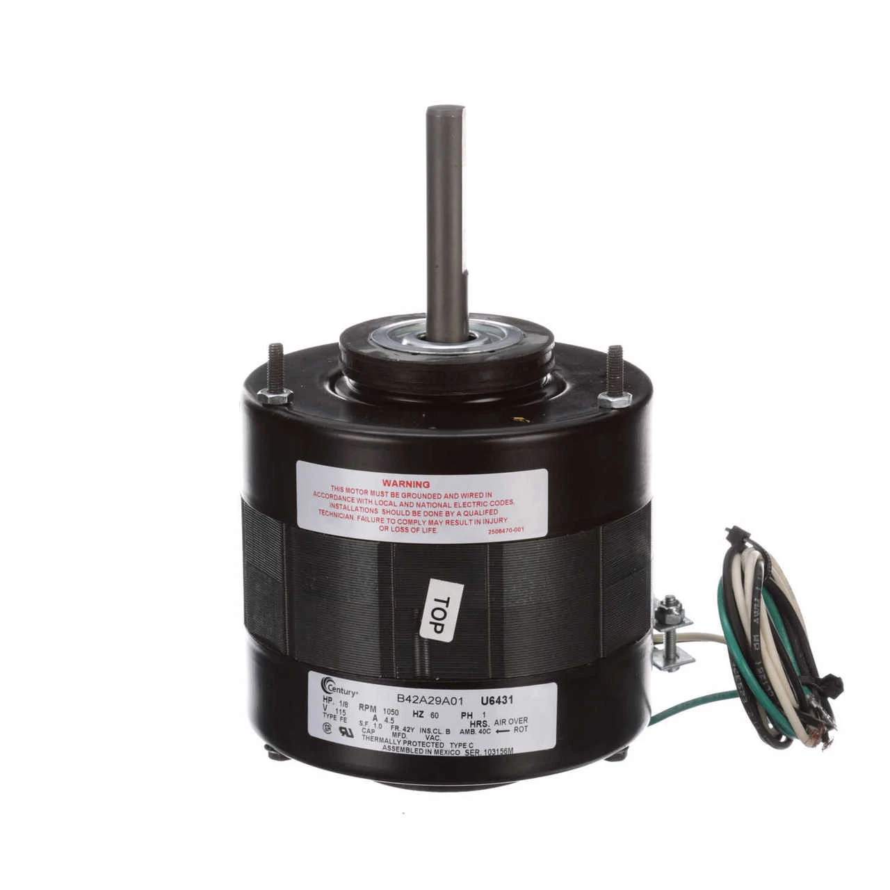 U6431 Century Unit Heater Motor 1/8 Hp 1050 RPM 1-Speed 5" Diameter 115V Century # U6431 3 U6431 Century Unit Heater Motor 1/8 Hp 1050 RPM 1-Speed 5" Diameter 115V Century # U6431